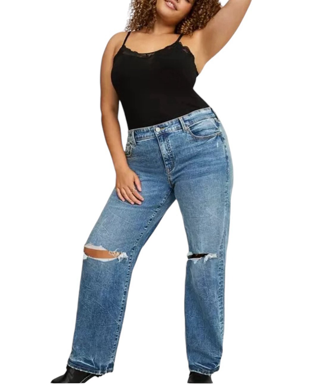 Torrid Perfect Wide Leg Vintage Stretch Mid-Rise Jeans Plus Size 26R Distressed