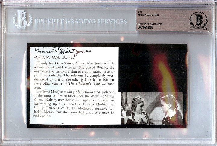 Marcia Mae Jones Signed Autograph Cut Signature These Three BAS Encased 8403