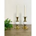 Elegant Vintage Brass & Hobnail Milk Glass Candleholders – Set of 2