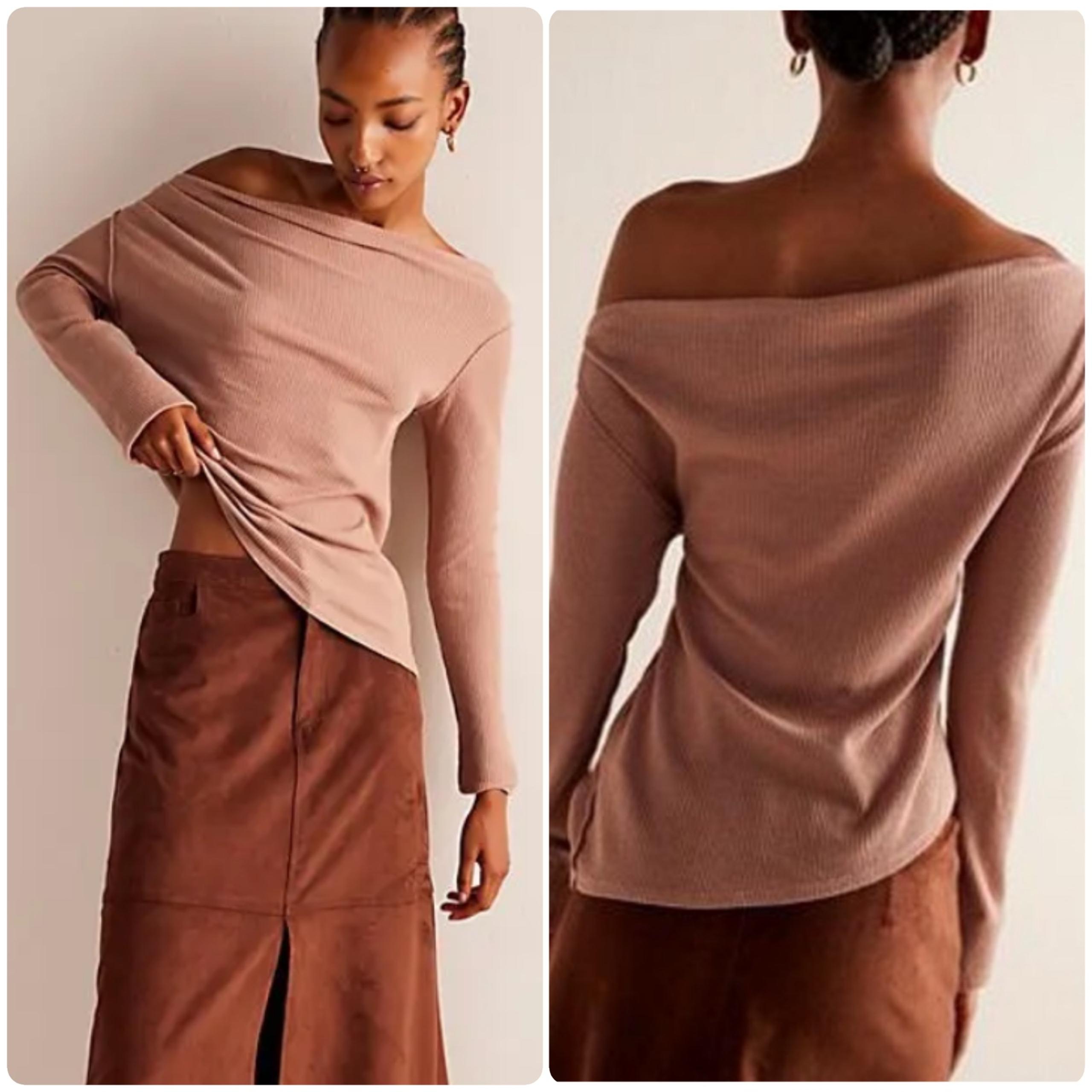 NEW Size Small Free People We The Free El Sol Waffle Knit Brown Layering Top
