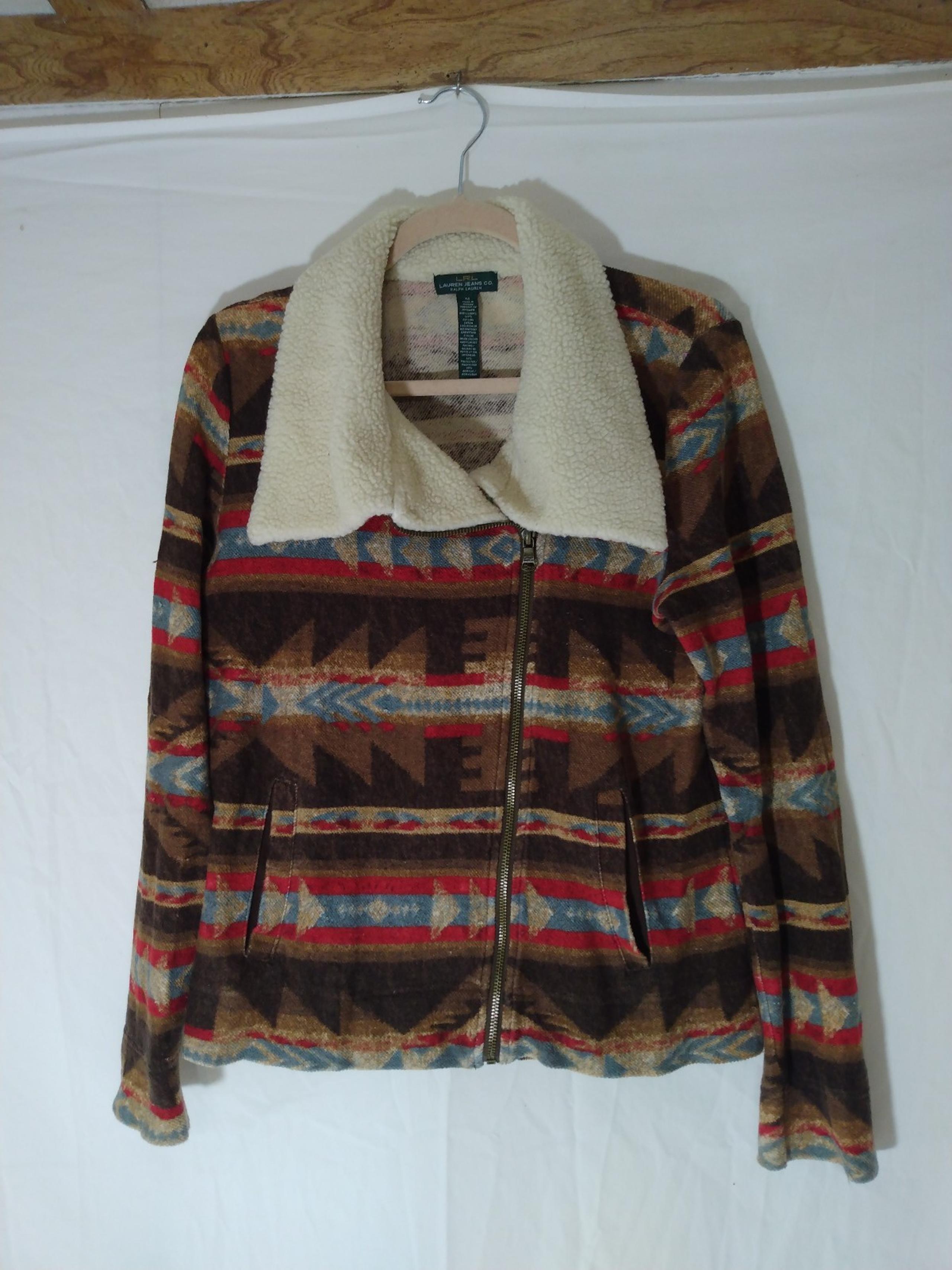 Womens Lauren Ralph Lauren Full Zip Aztec Cardigan Sweater Sz Med