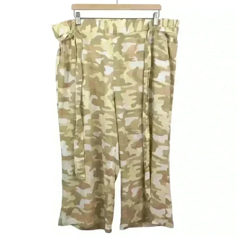 NEW New York & Company Camo Linen Blend Tie Waist Pants Size XXL