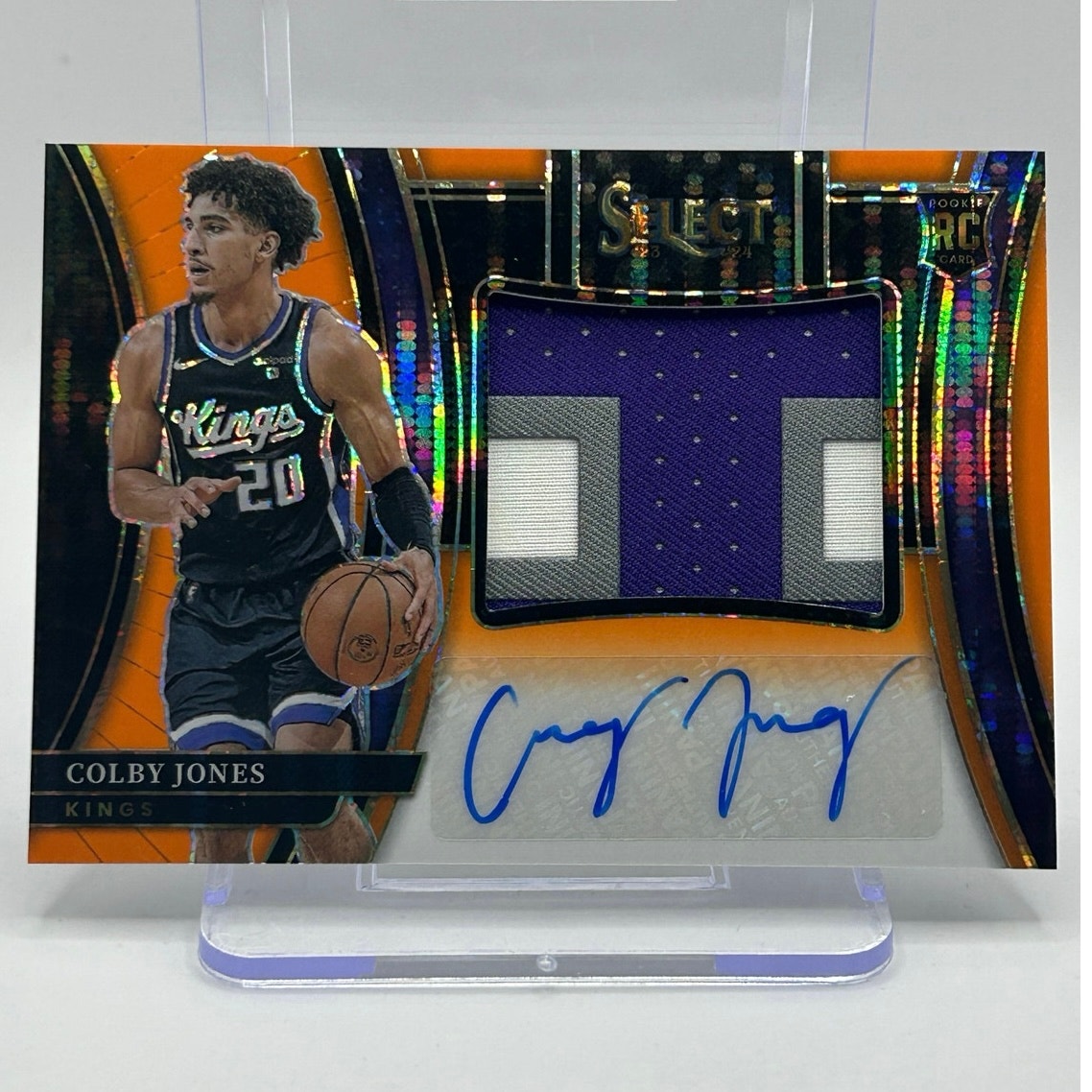 2023-24 Panini Select Colby Jones Rookie FOTL Patch Auto Orange 02/30 SSP Kings
