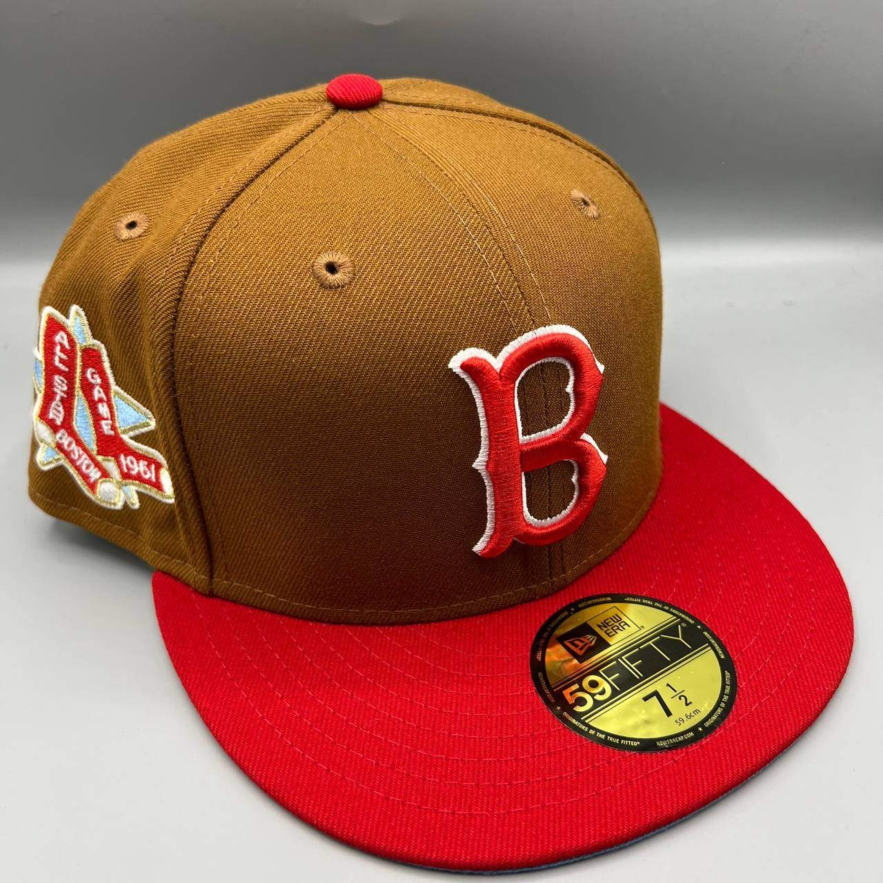 Boston Red Sox Hat Men 7 1/2 Brown Red 59Fifty New Era MLB Fitted Cap