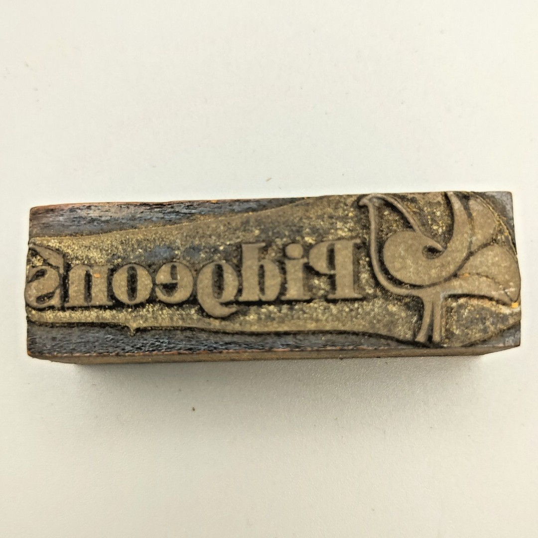 Pidgeon Vintage Printing Letterpress Printers Block Cartoon Bird