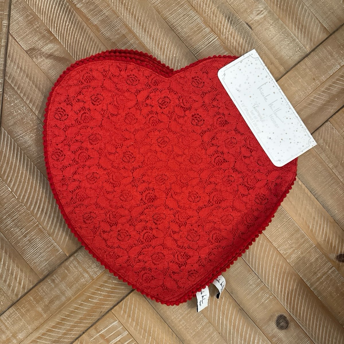 Valentine Lace Pom Pom Heart Shaped Nicole Miller Placemats