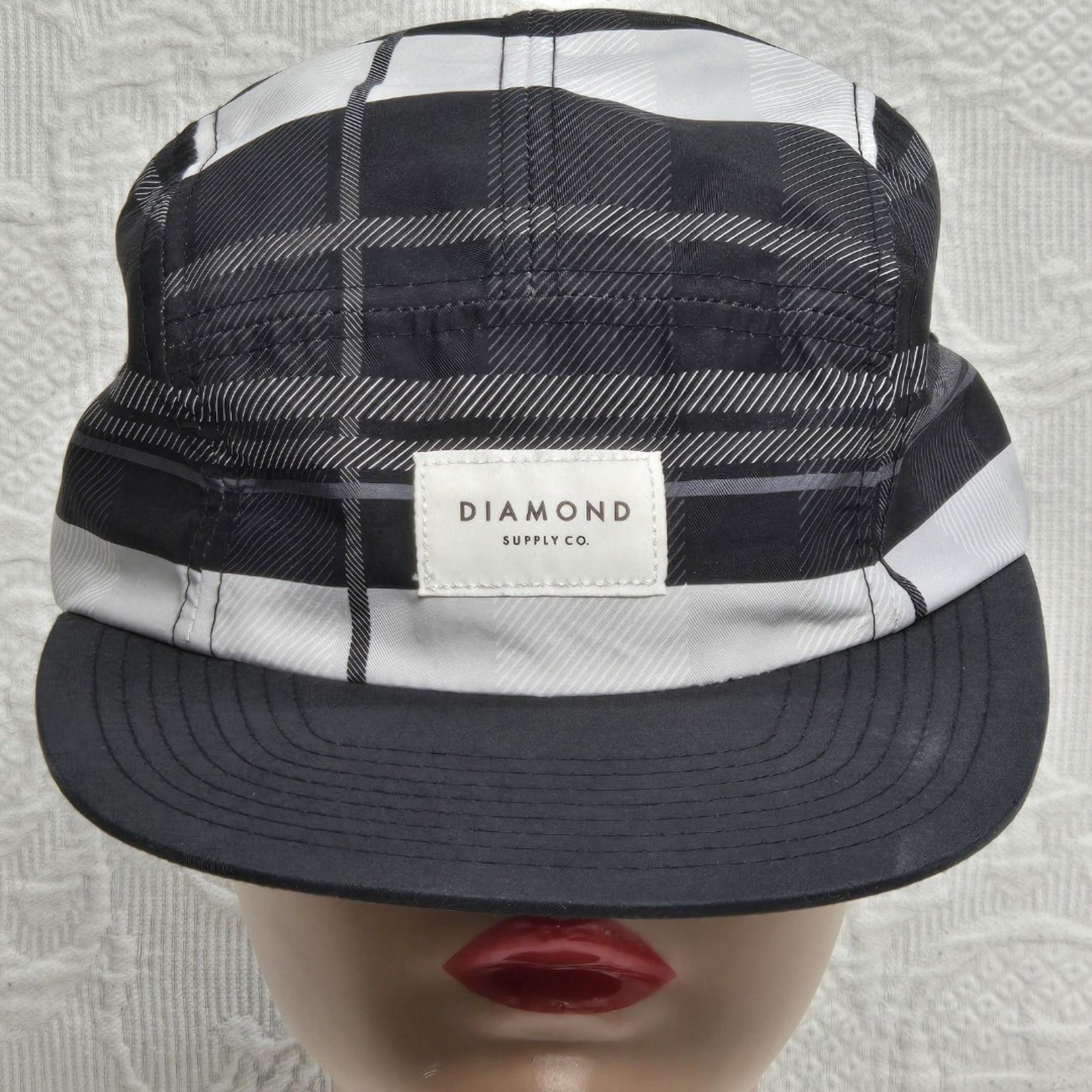 Diamond Supply Co Plaid Cap Black Gray White 5 Panel Hat Adjustable One Size Fit