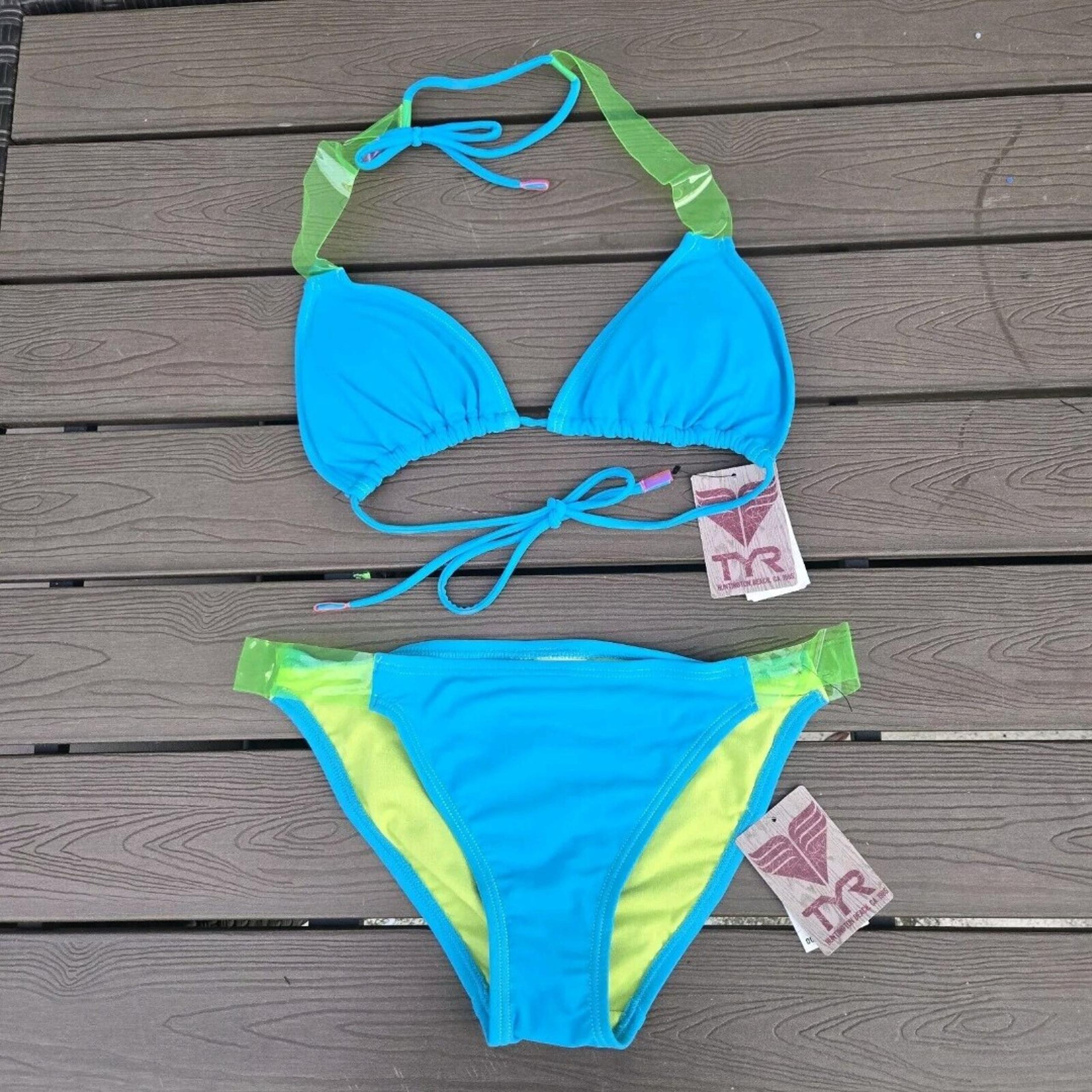 TYR Womens Poperazzi Halter Neon/blue Bikini Set Size XS New