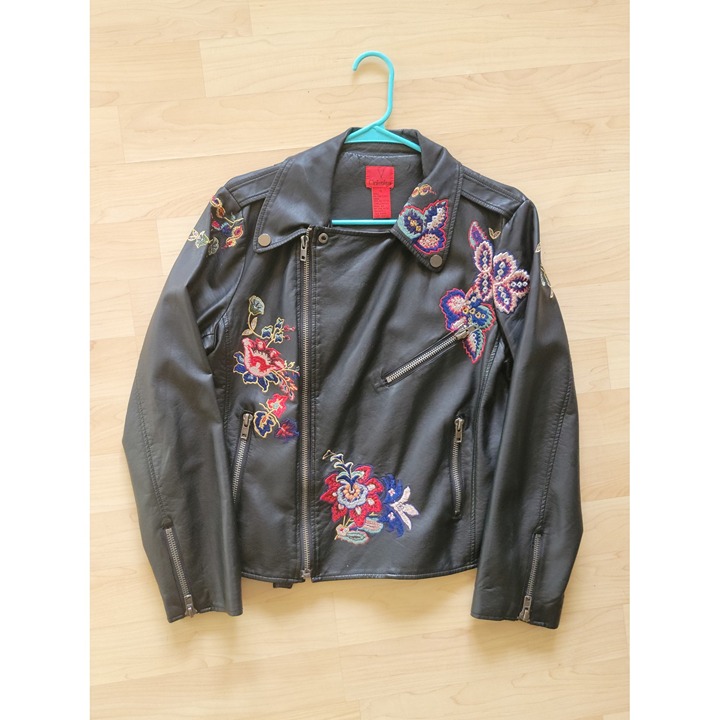 Floral Faux Leather Motor Jacket Size L