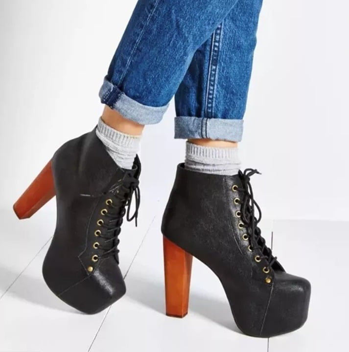 Jeffrey Campbell LITA Black Leather Boots Size 7.5 M Havana Last Handmade