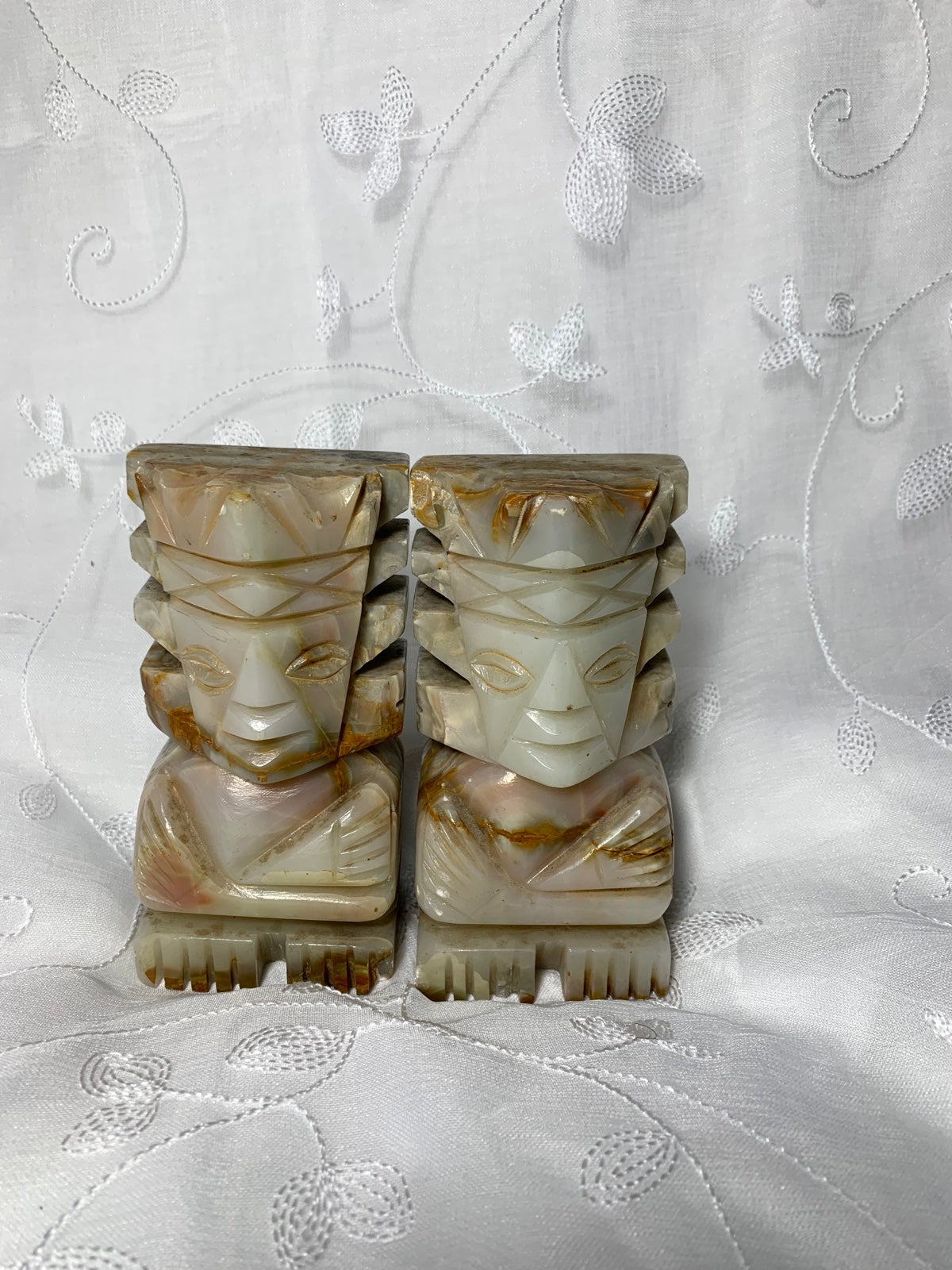 Vintage pair of Onyx marble Aztec-Tiki stone bookends
