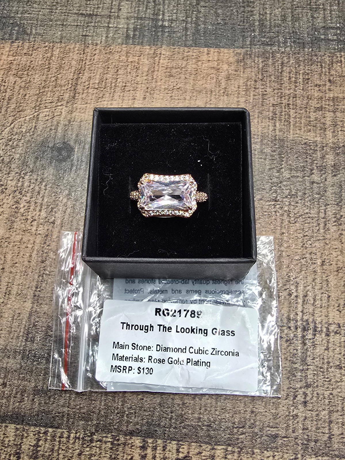 Through The Looking Glass diamond cz on rose gold size 10