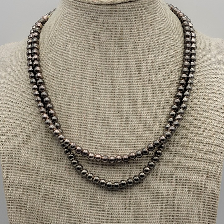 Vintage 925 Silver 5mm Ball Bead Chain Toggle Necklace 31 Inch Signed