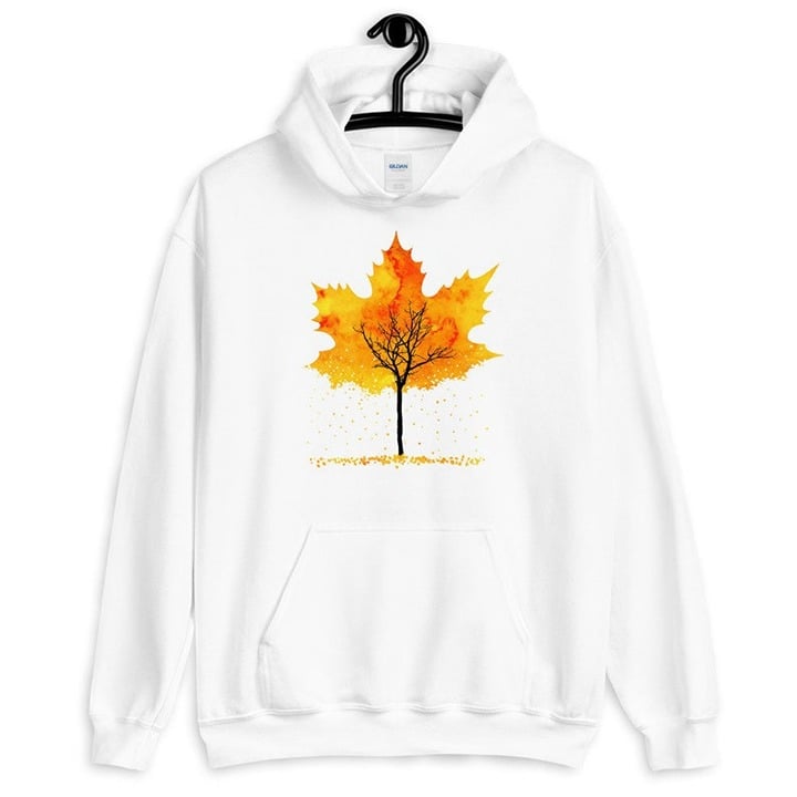 Maple Leaf Hoodie, Falling Leaves Hooded Sweatshirt, Autumn Fall Pullover