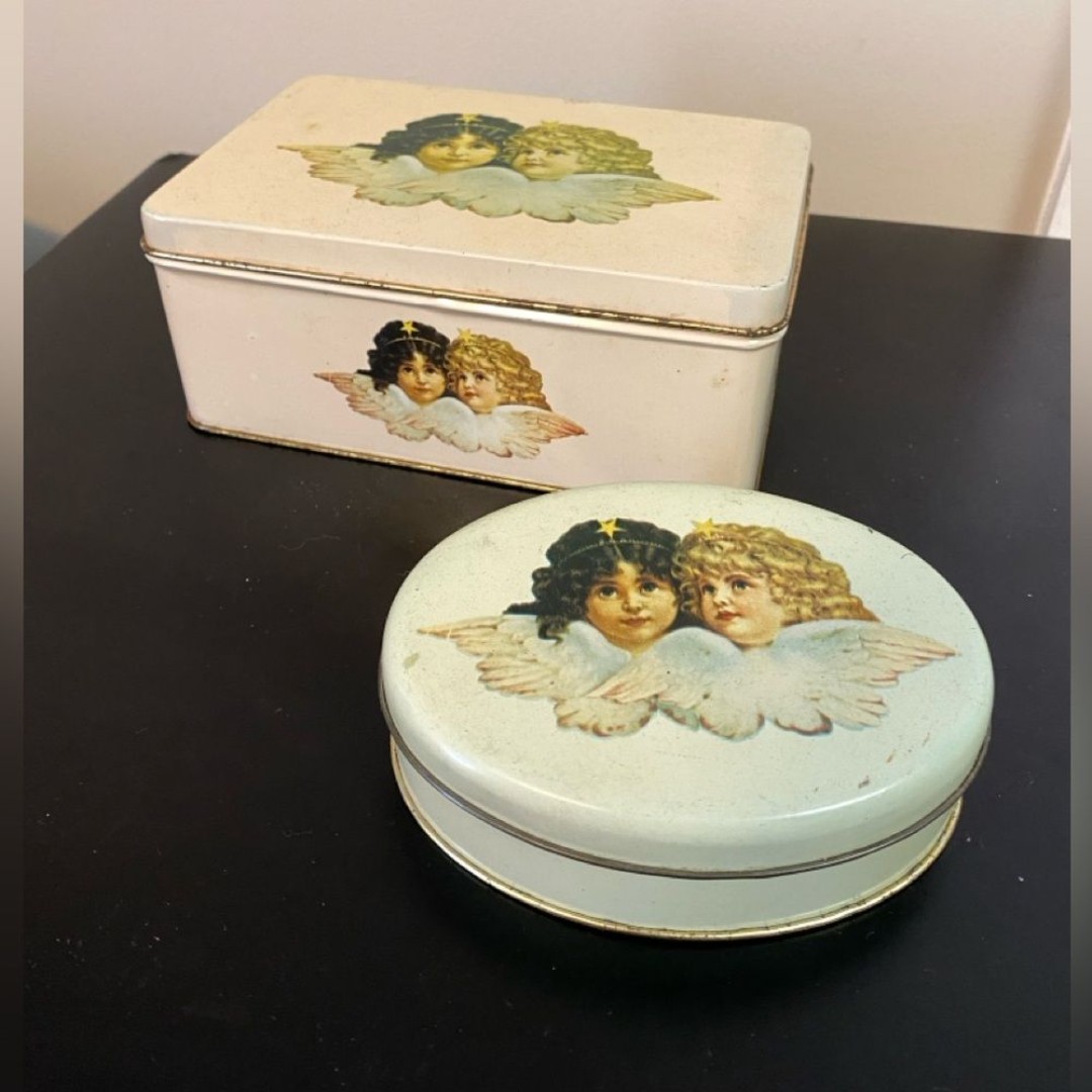 RARE Vintage Fiorucci Angel Cherub Tin Perfume Canisters/Containers:Cottage/Boho