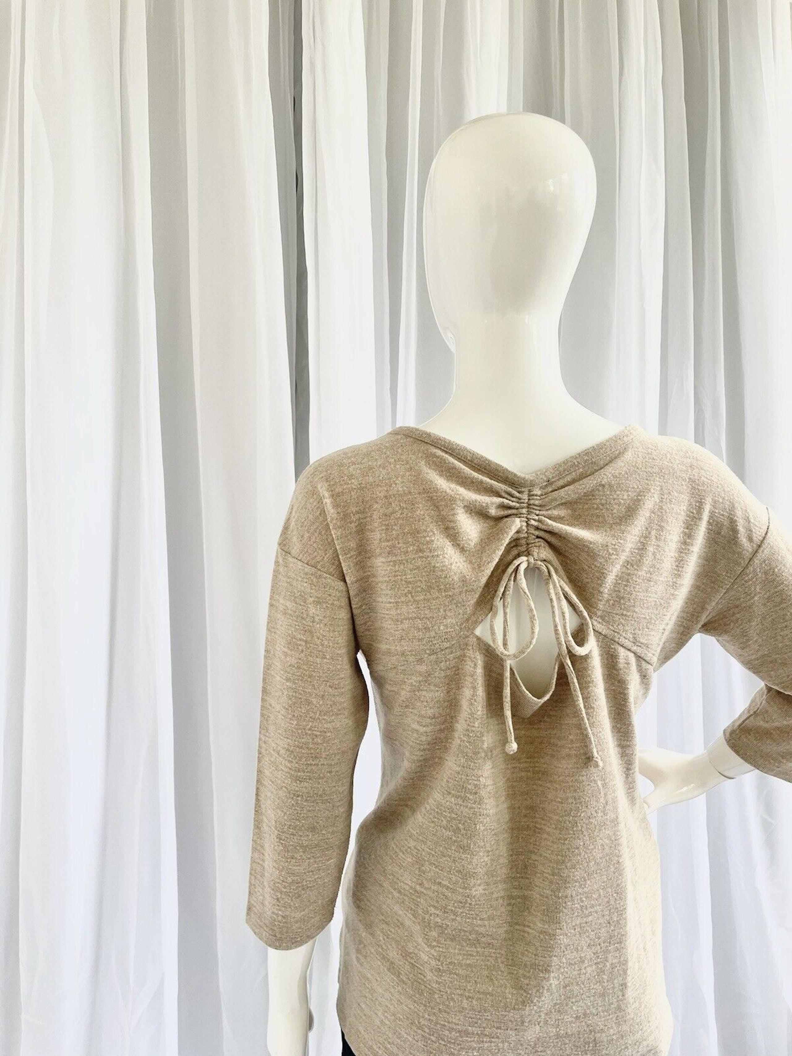 Talbots Beige Open Back Key Hole 3/4 Sleeve Knit Top Size MP Pullover