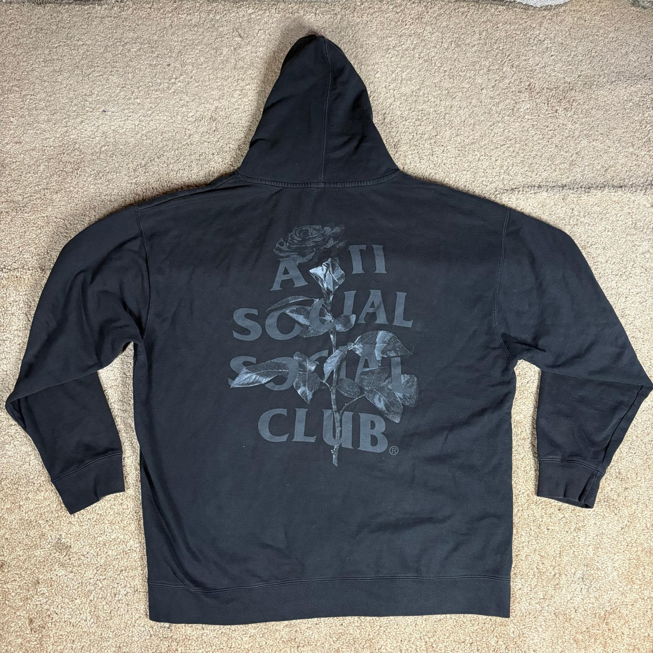 Anti Social Social Club Black Rose Hoodie Graphic Pullover Sweatshirt Mens 2XL
