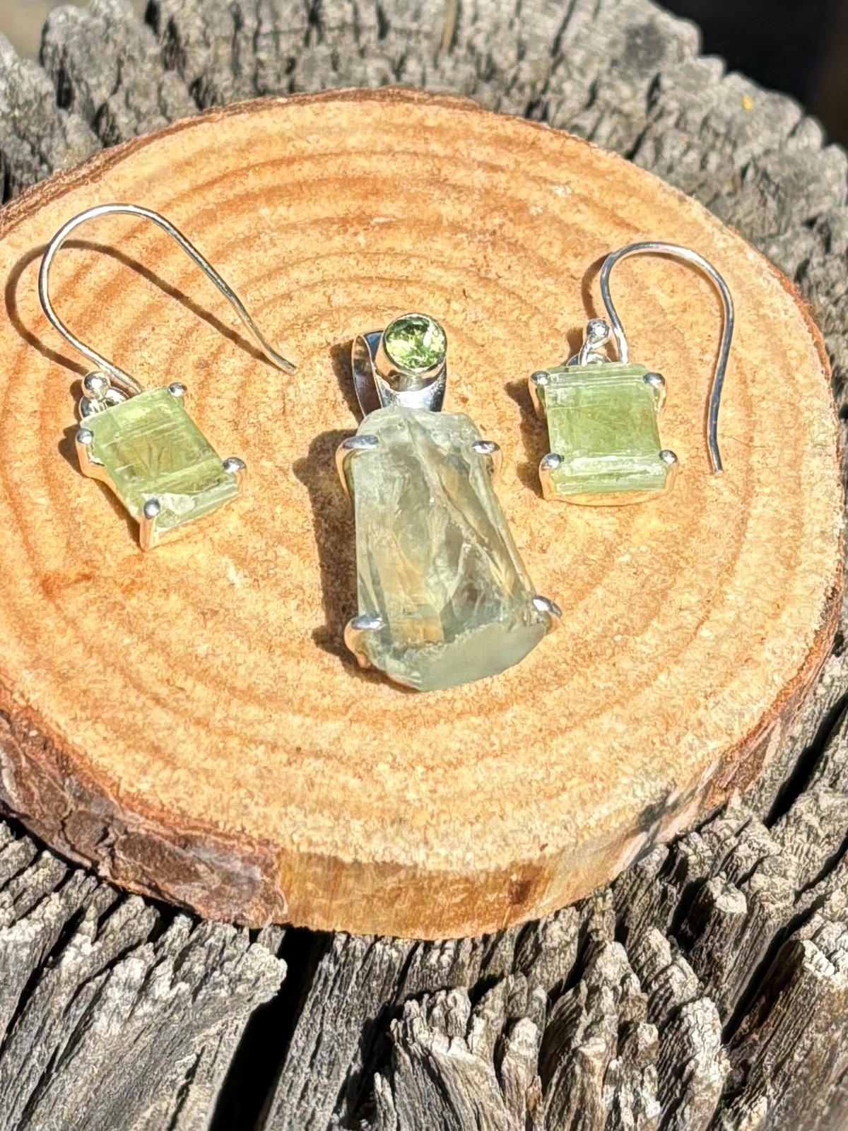Green Amethyst @ Kyanite Necklace & Earring SET!