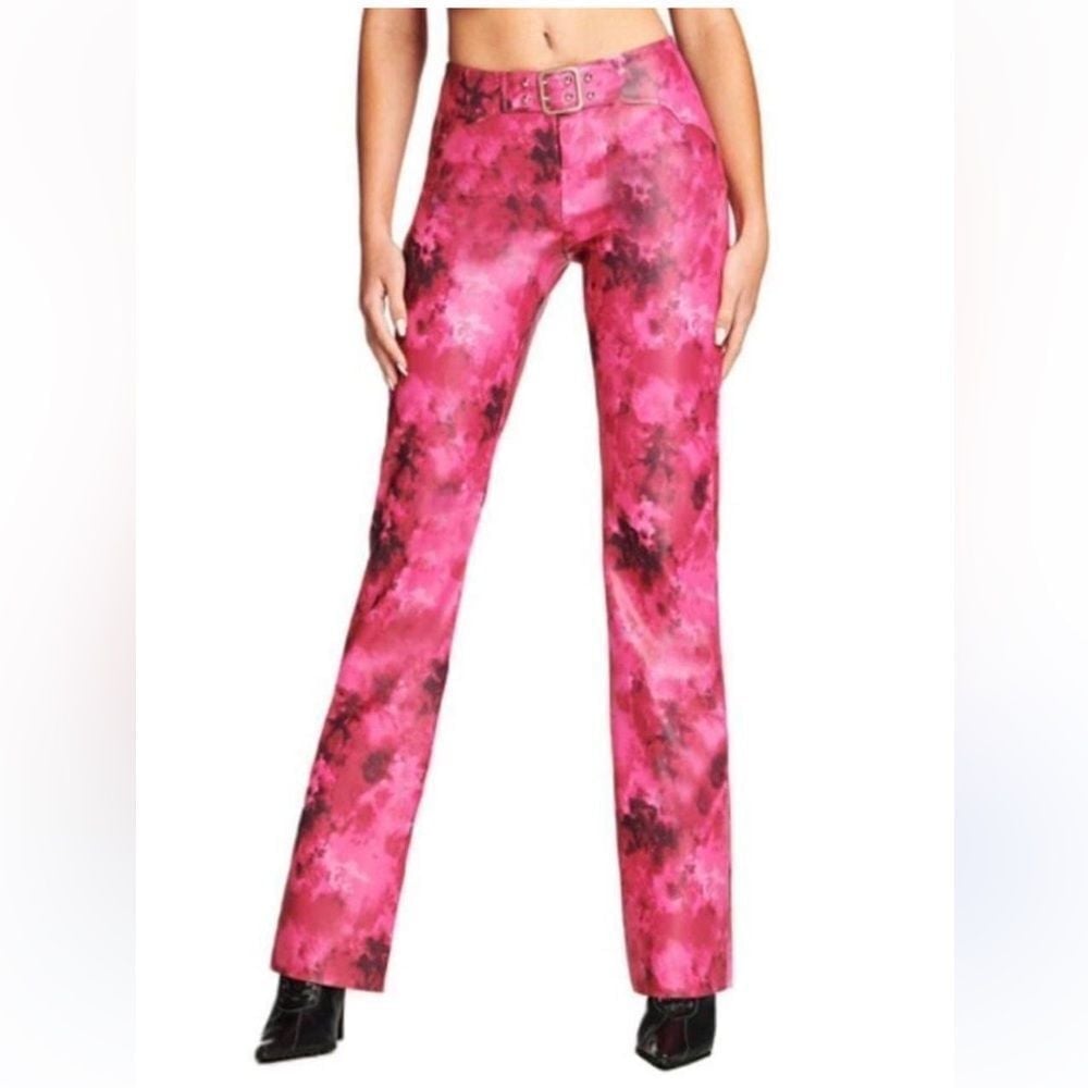 I.AM.GIA Women's Faux Leather Pink Tie Dye Buckle Straight Leg Pants- Size Small