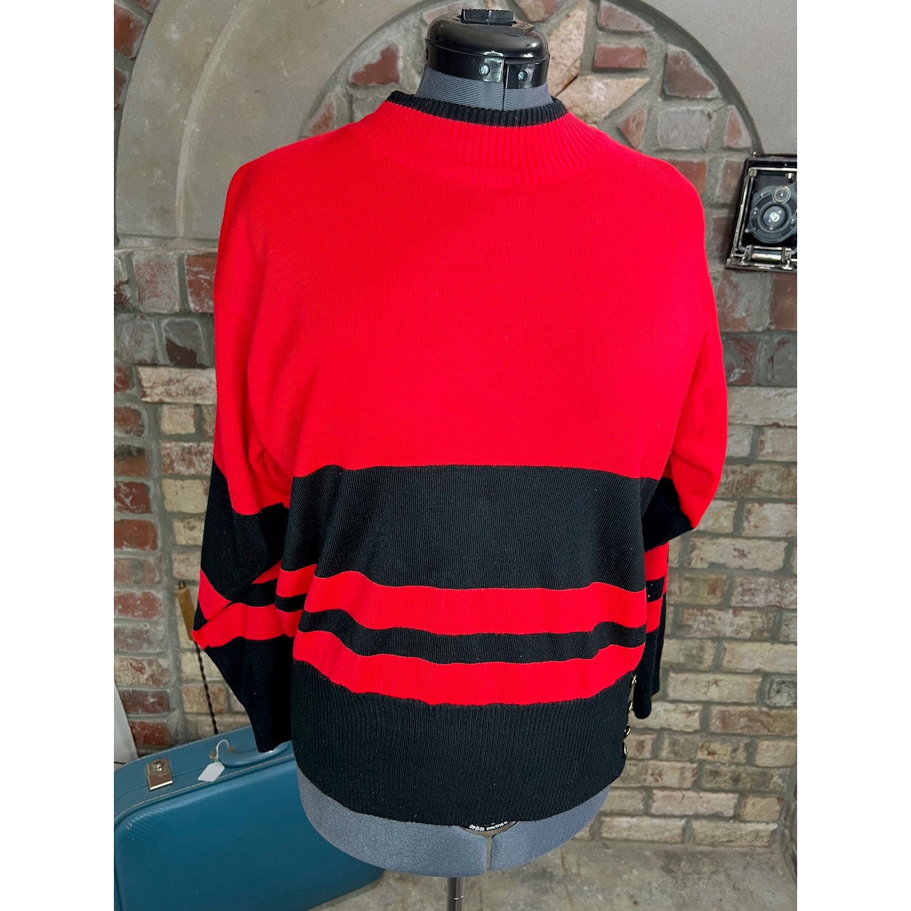 sweater red black striped oversized