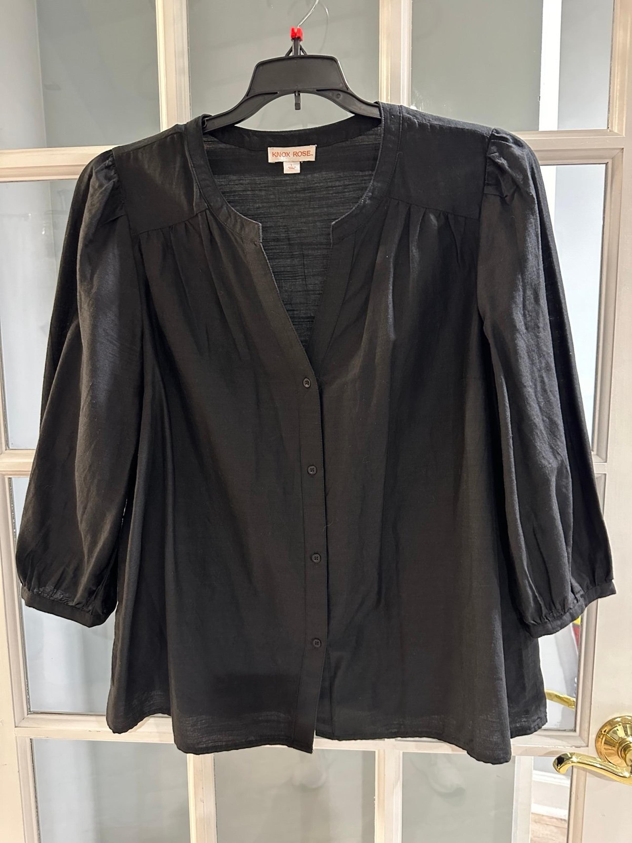 Knox Rose Black Cottage Peasant Hippie Boho Shirt Top Blouse Sz L Balloon Sleeve