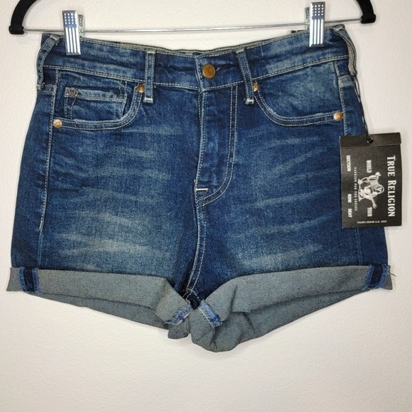 True Religion Jennie Curvy High Rise Women's Shorts Waist 27 Medium Dark Blue