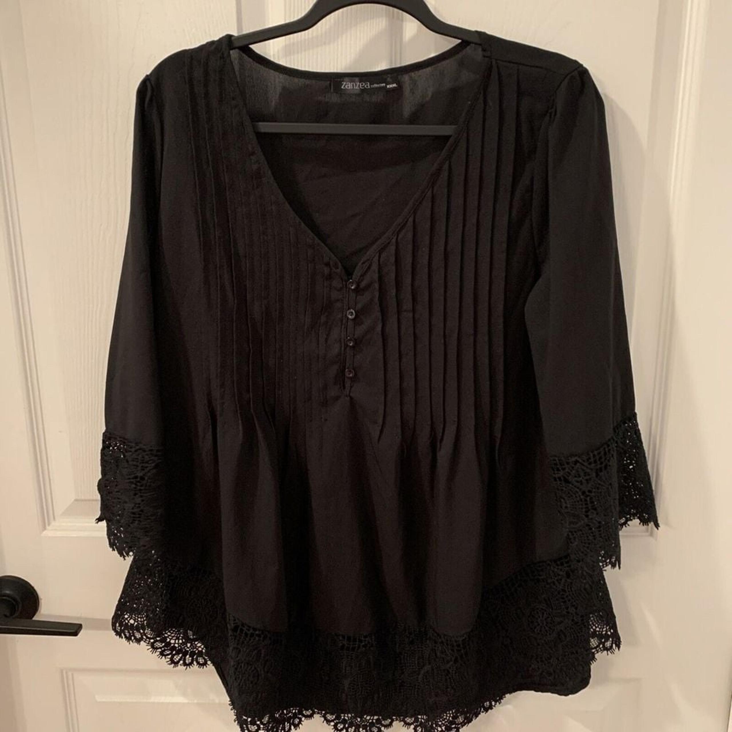 Zanzea Women's Black Lace Trim V-neck 3/4 Sleeve Blouse Tunic Top - Size XXXL
