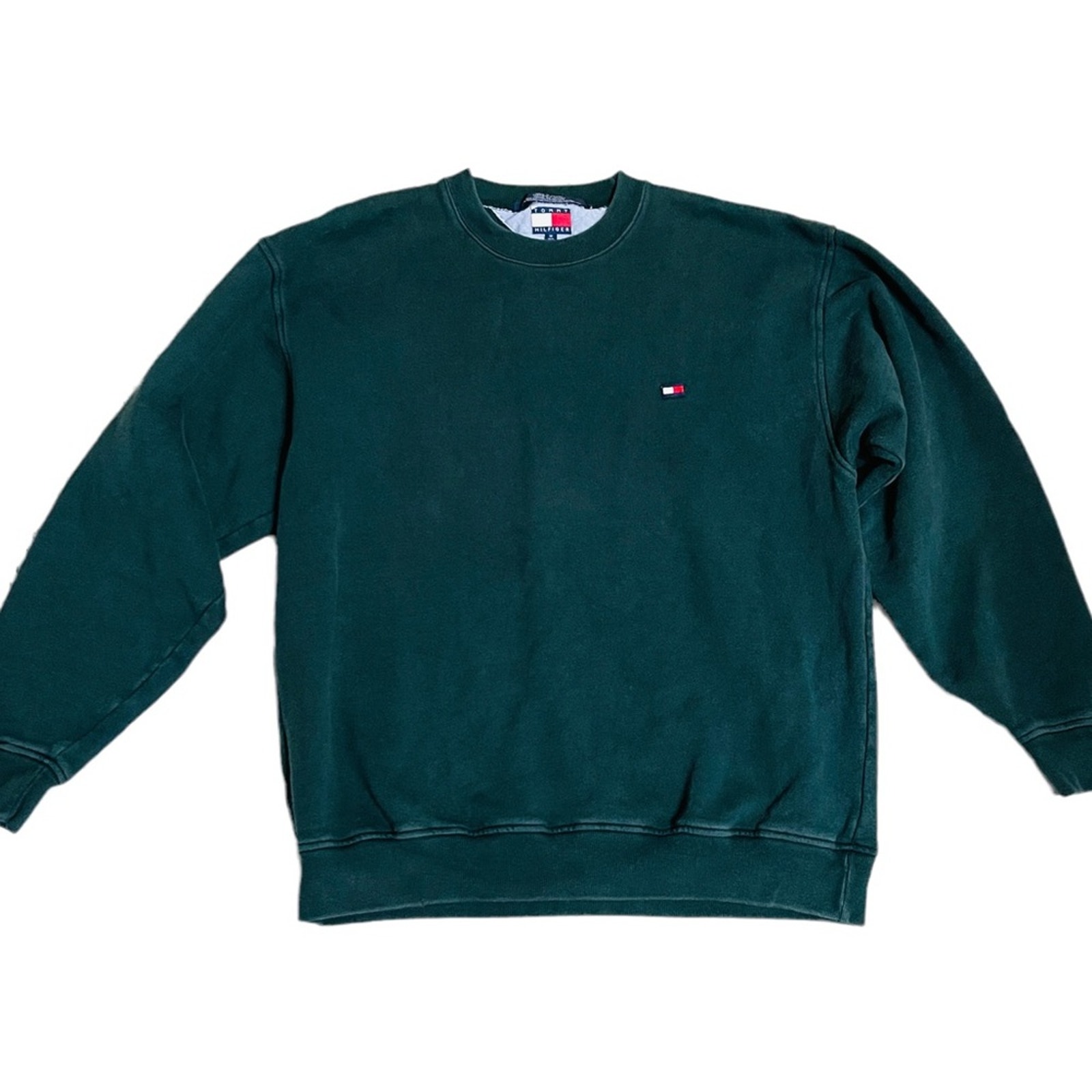 Vintage90s Hunter Green Tommy Chunky Flag Oversized Sweatshirt Size M
