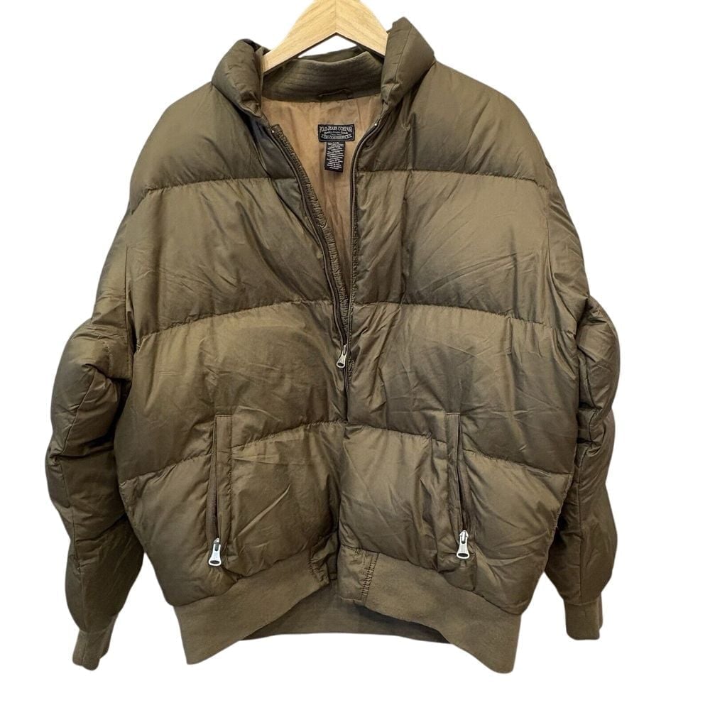 EUC Polo Sport Ralph Lauren Puffer Jacket Beige Tan Down Full Zip Mens Large