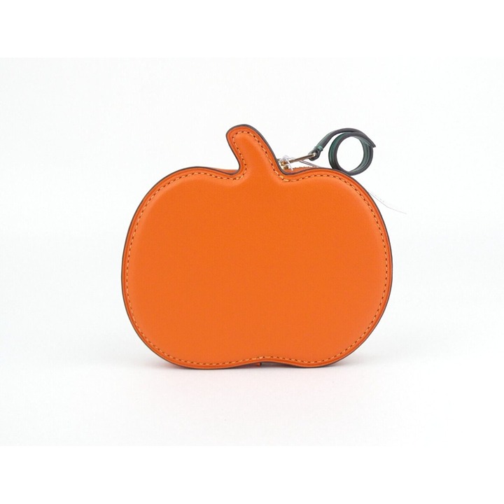Coach Orange Pumpkin Leather Zip Coin Case NWT CN002