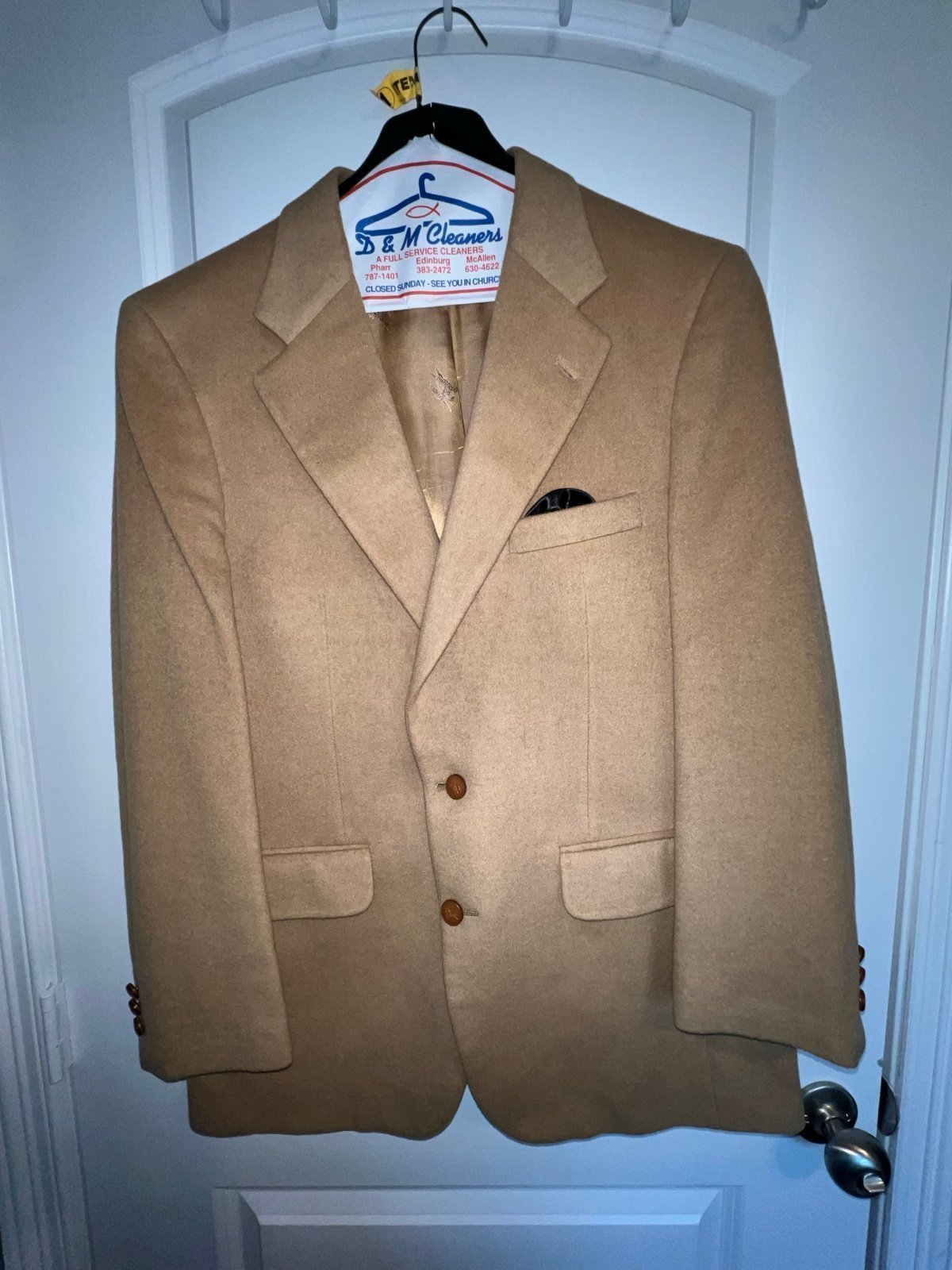 Burberrys’ men’s blazer coat 100% camel hair Barneys New York