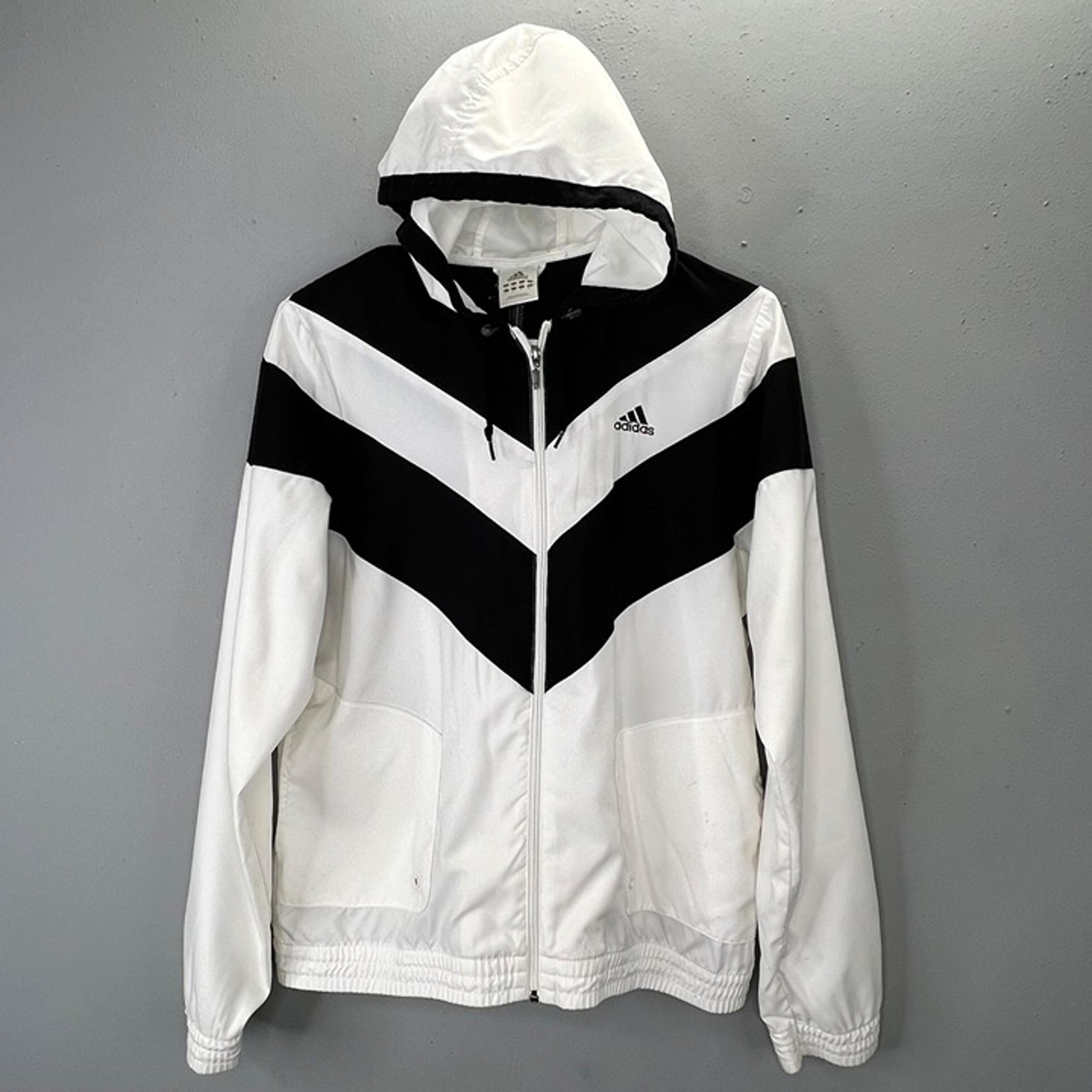 Vintage Adidas Track Jacket size M Women Black White Hooded Full Zip Y2K FLAW