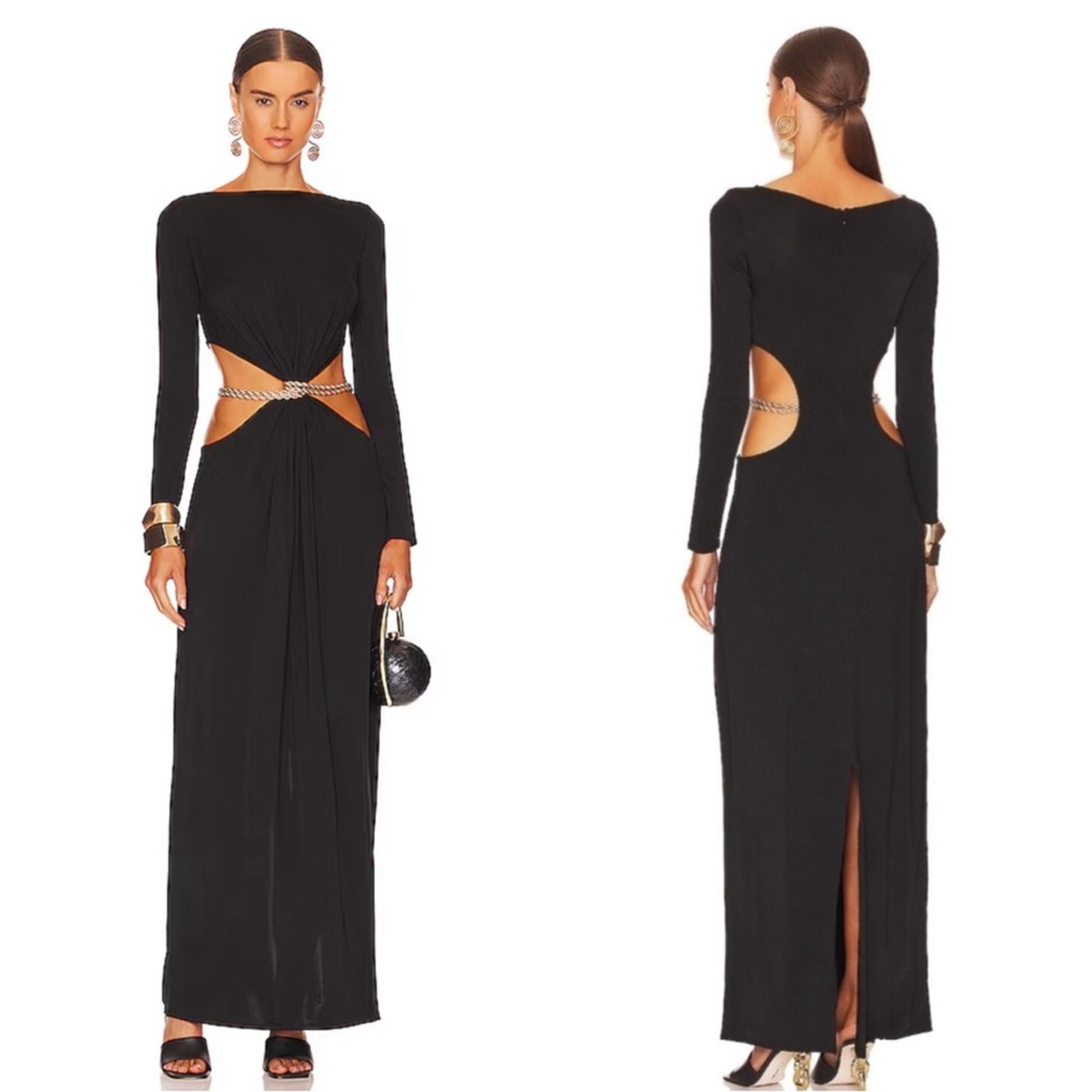 Cult Gaia Grecia Cutout Gold Chain Long Sleeve Maxi Dress Size Small