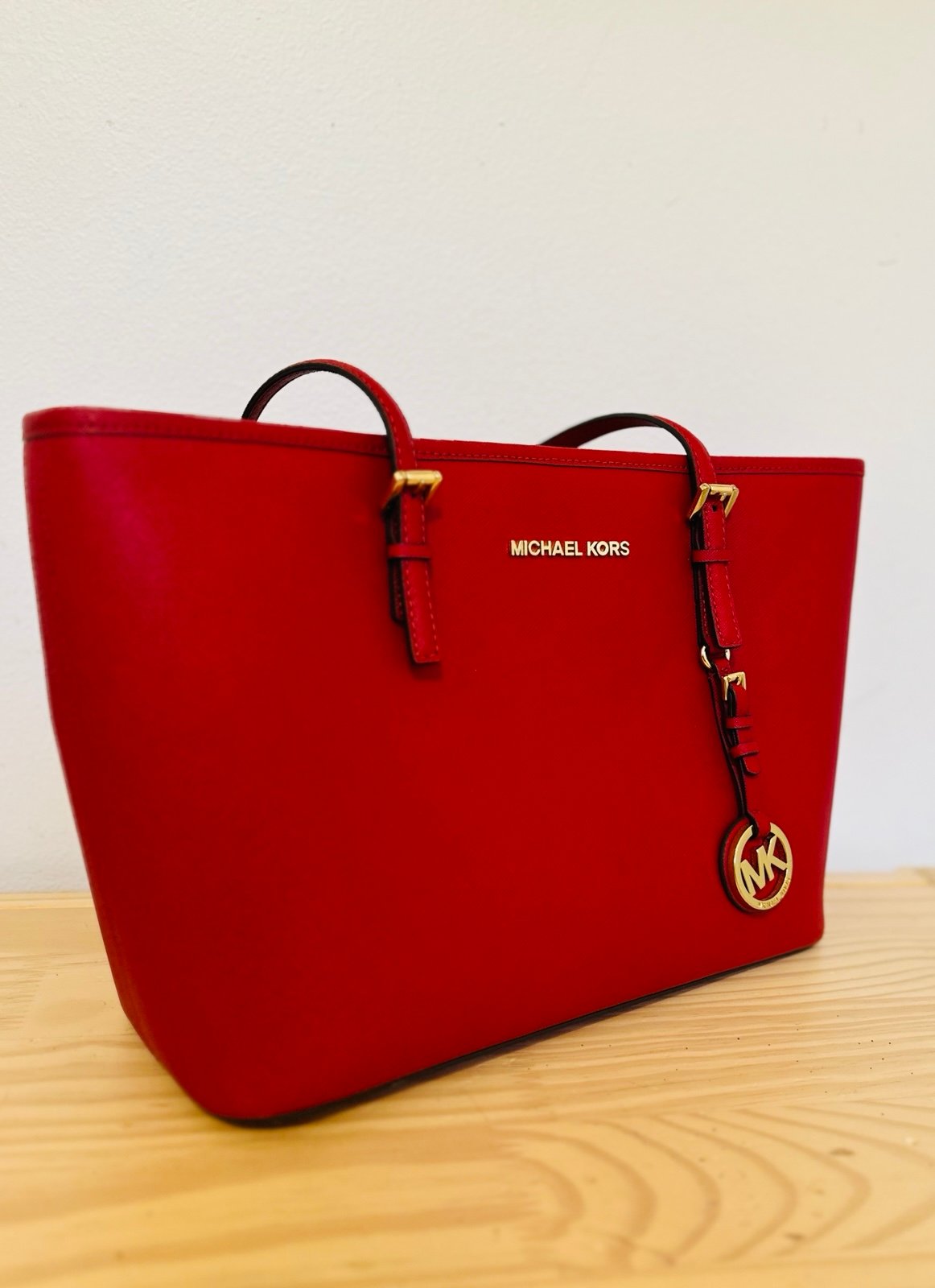 Michael Kors Saffiano Red Leather Top-Zip Tote Bag