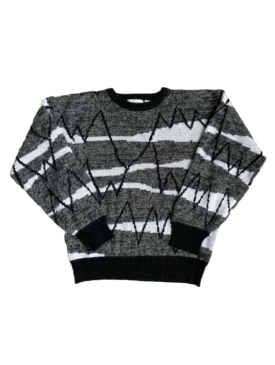 Vintage 80s Uno Camino Rare Men’s M Knit Sweater Black White Mountain