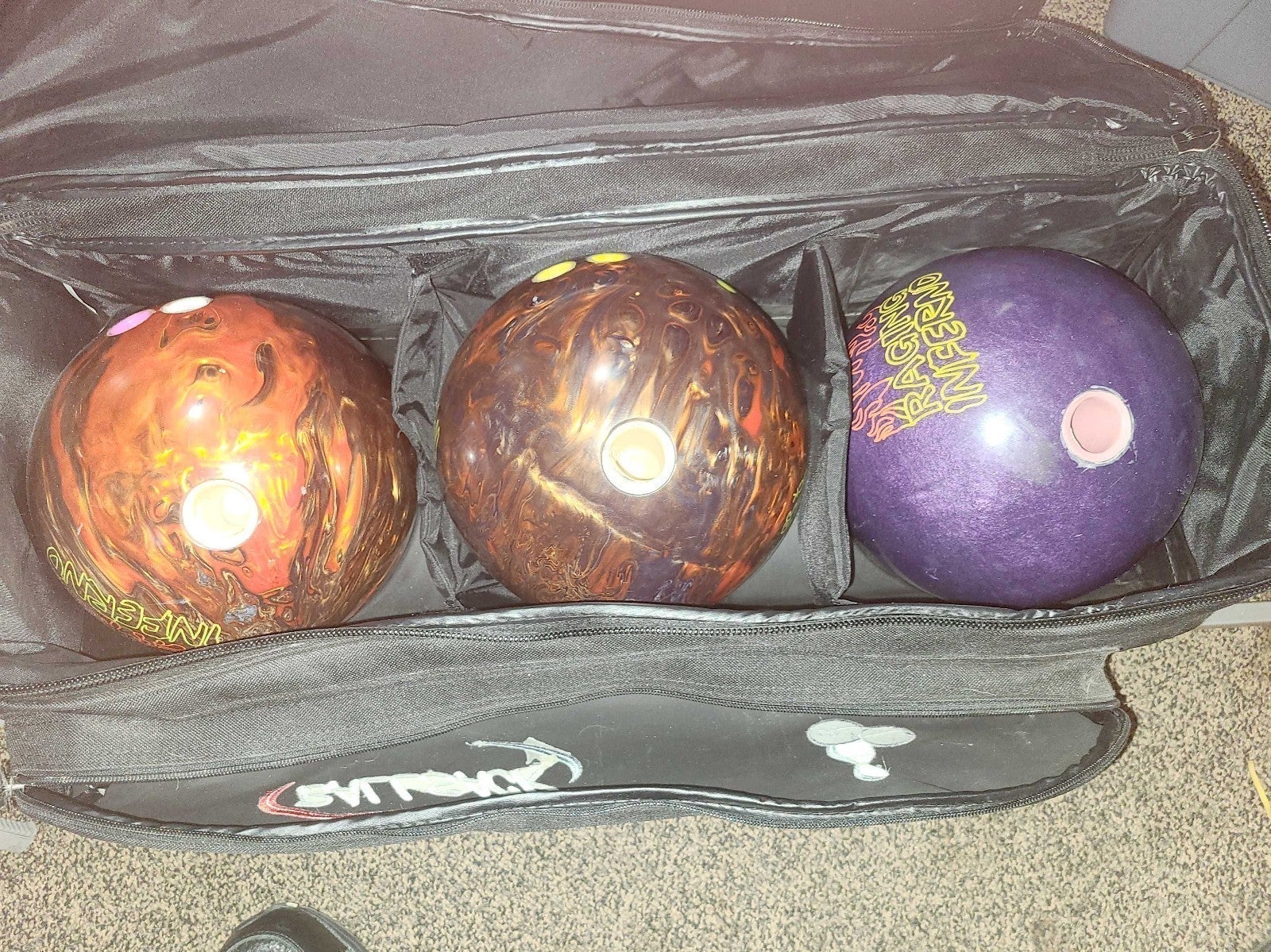 3 15# New Brunswick Inferno series Balls and Bag wheeled carrier heavy duty.