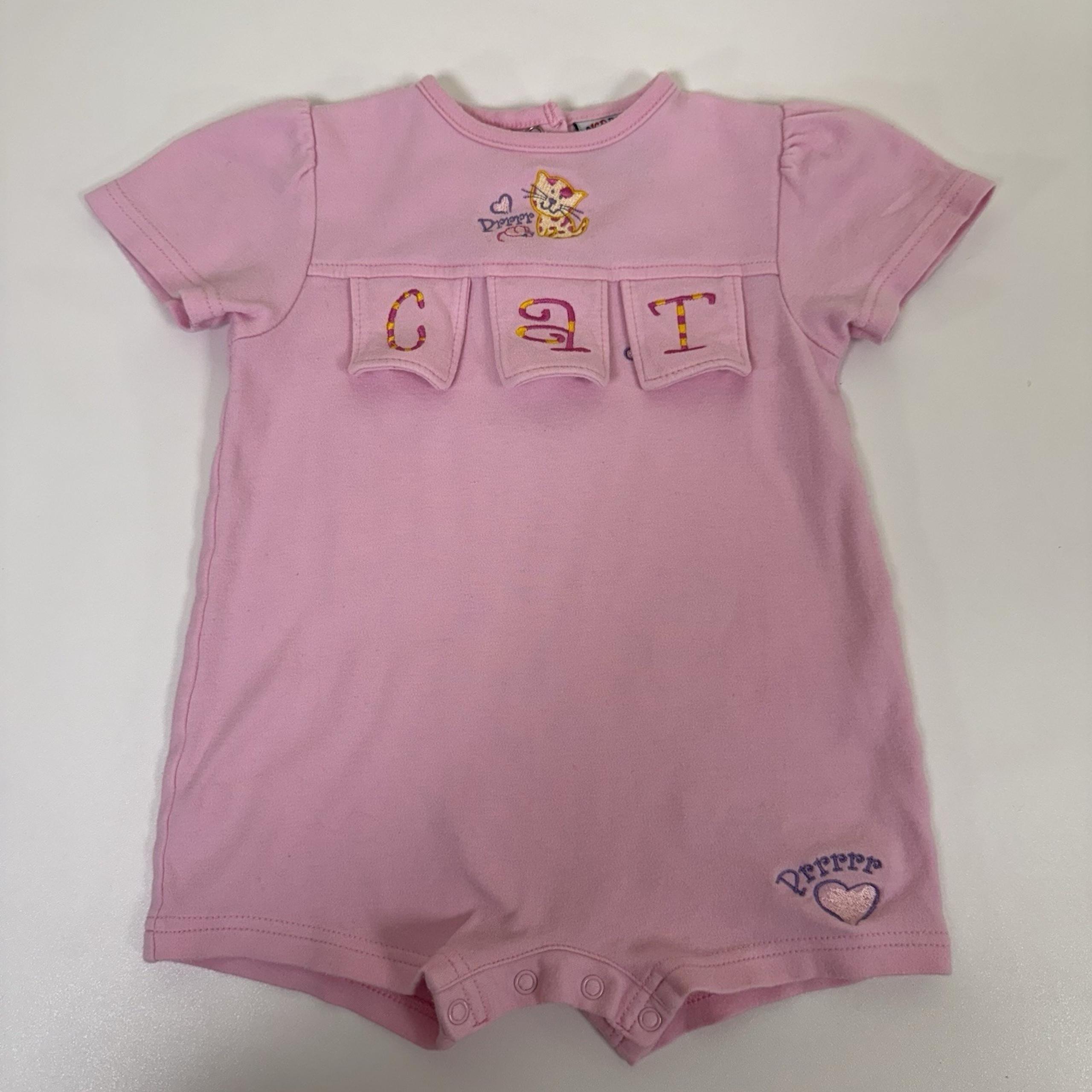 Baby Okie Dokie Vintage One Piece Romper Pink Y2K 2000s Cat Kitten Peekaboo Flap