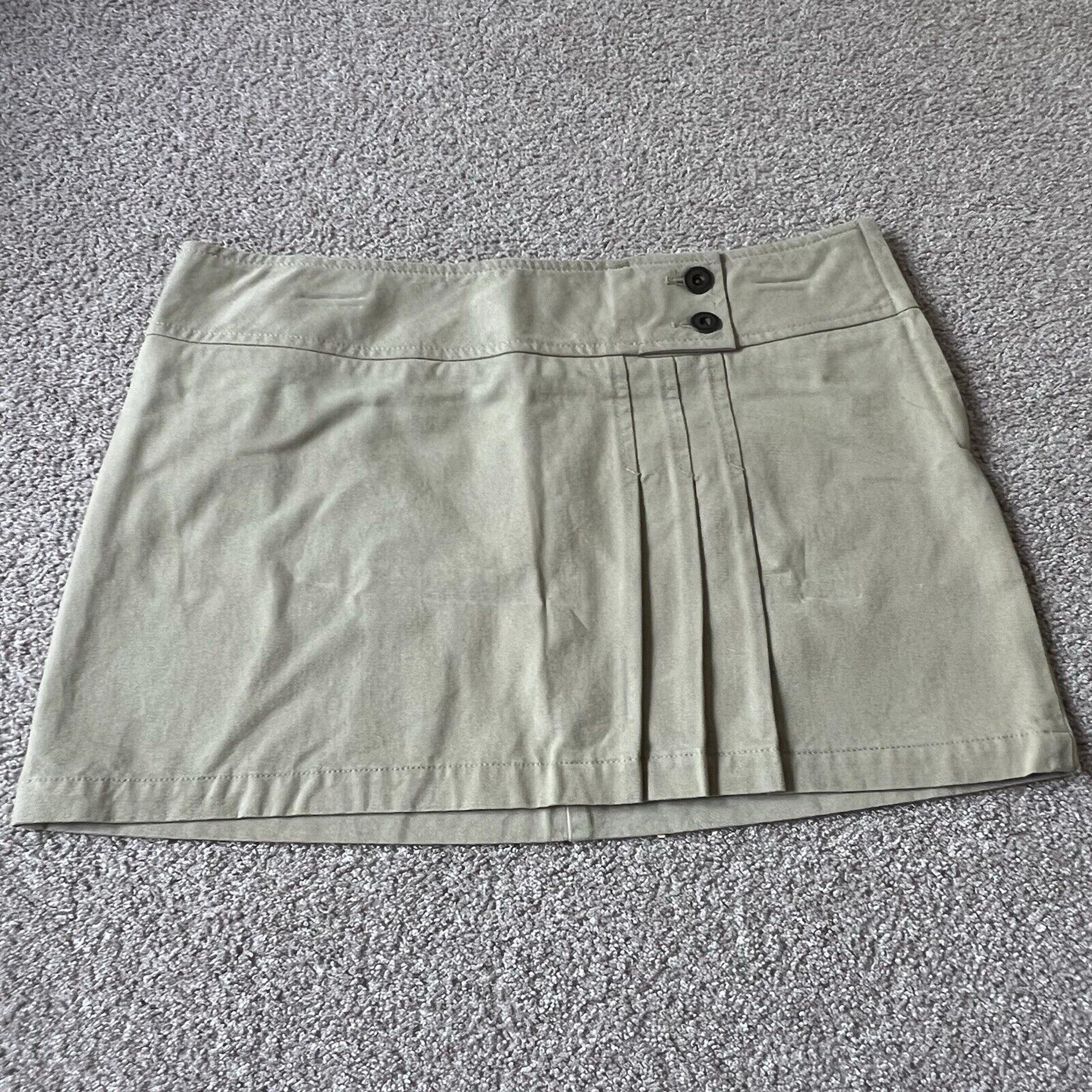 Y2K H&M Beige Canvas Preppy Academia School Girl Pleated Micro Mini Skirt 10