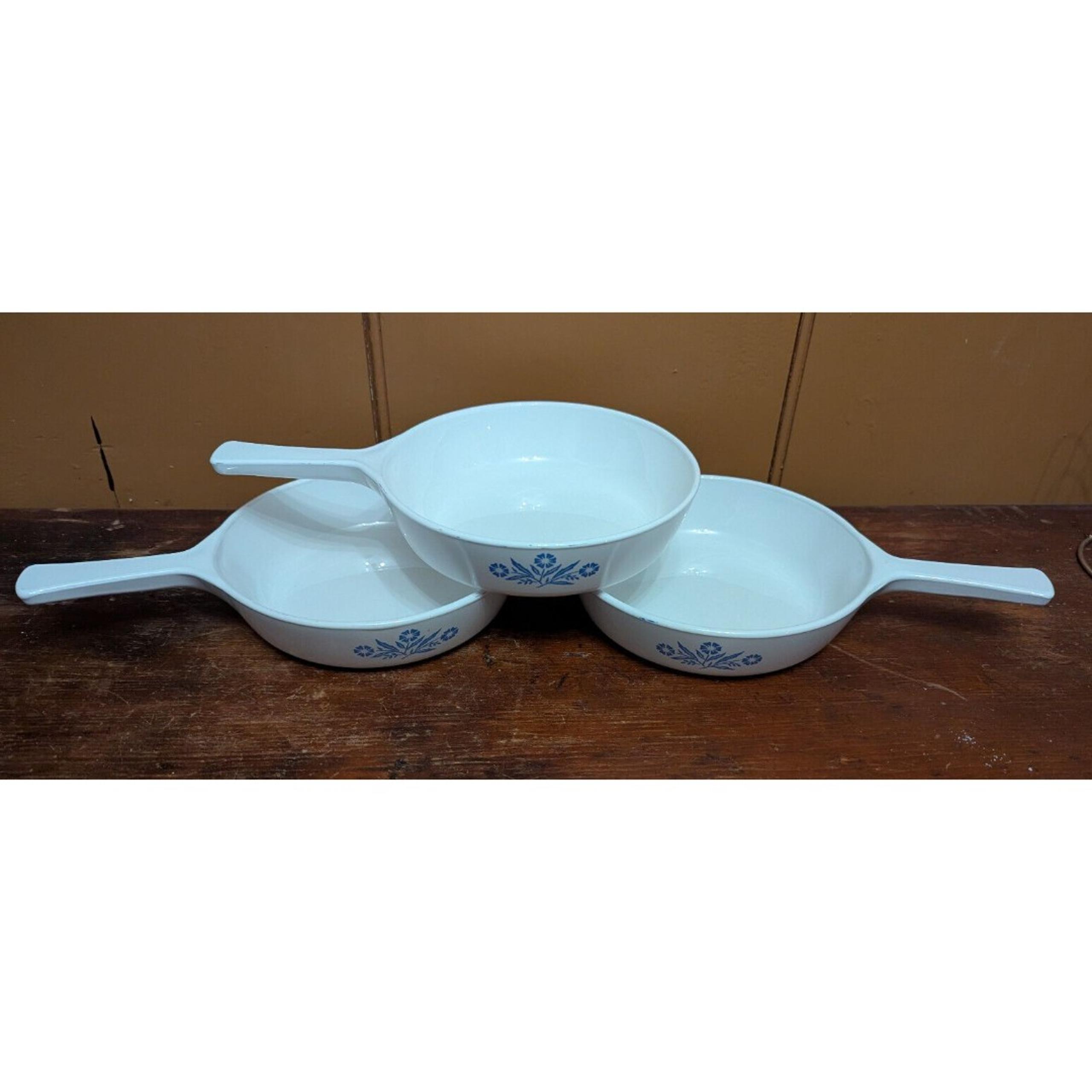 Set 3 VTG CorningWare Blue Cornflower 6-1/2" Diameter P-83-B Handled Saucepan