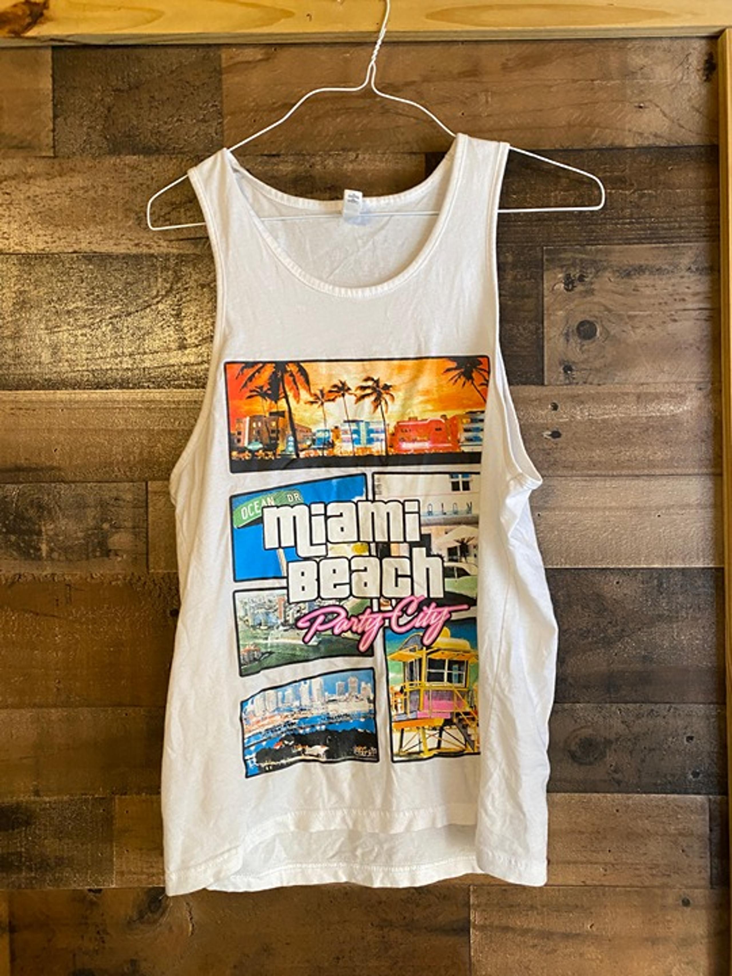 Miami Beach Party City Tank Top Mens Medium Shirt Adult Florida Ocean Dr Sunset