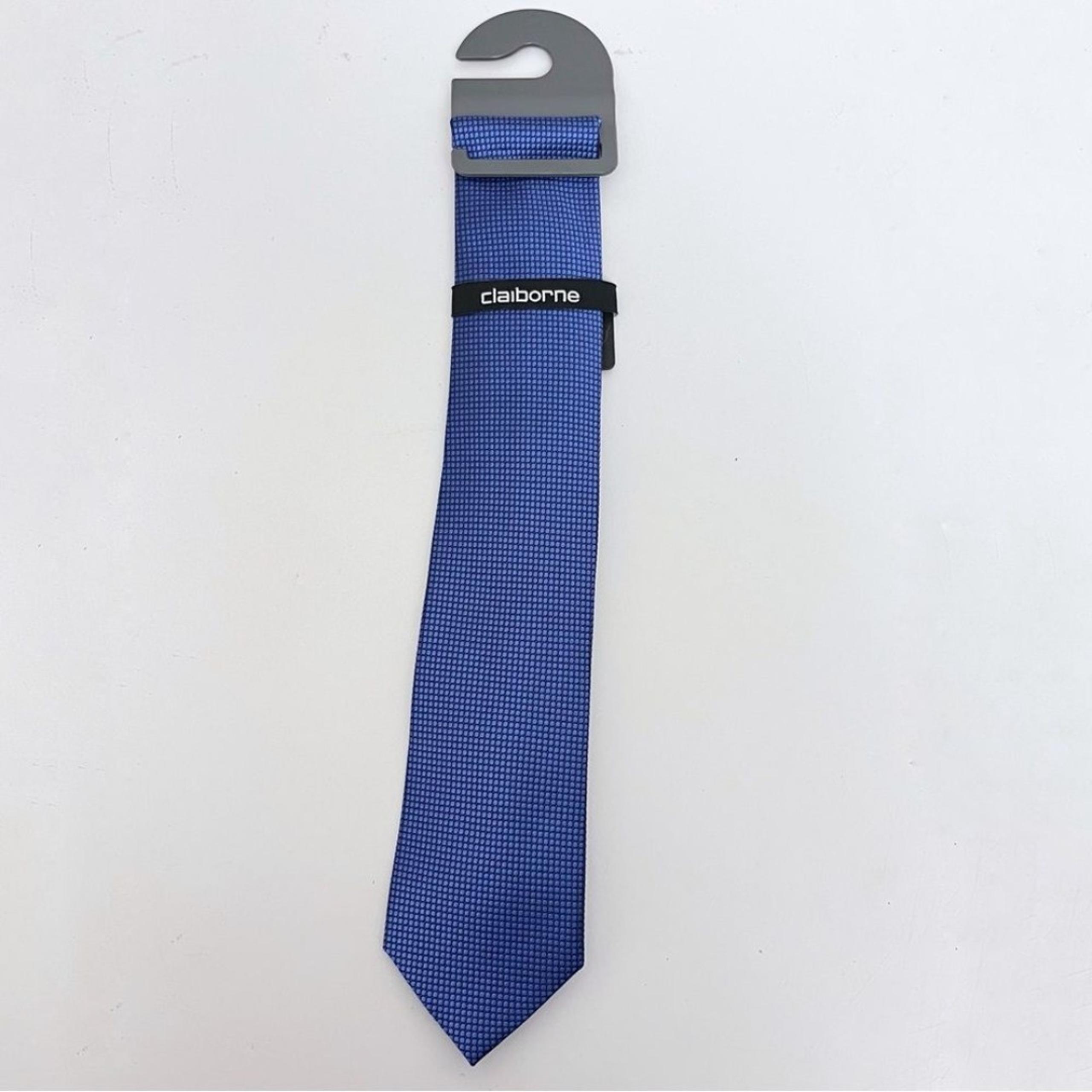 Claiborne Men’s Blue and Black Micro-plaid Silk Tie NWT