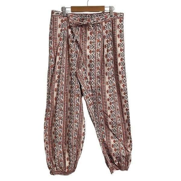 Anokhi Cotton Print Boho Floral Print Slouchy Pants Size Large NWT