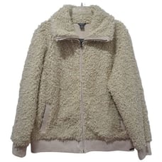 Eddie Bauer Cozy Plush Teddy Fleece Full Zip-Up Collared Sweatshirt Cream 2XL