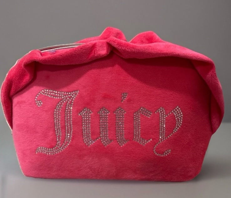 Juicy Couture Ruffles Cosmetic Bag Hot Pink Colors With Bling Brand New Limited
