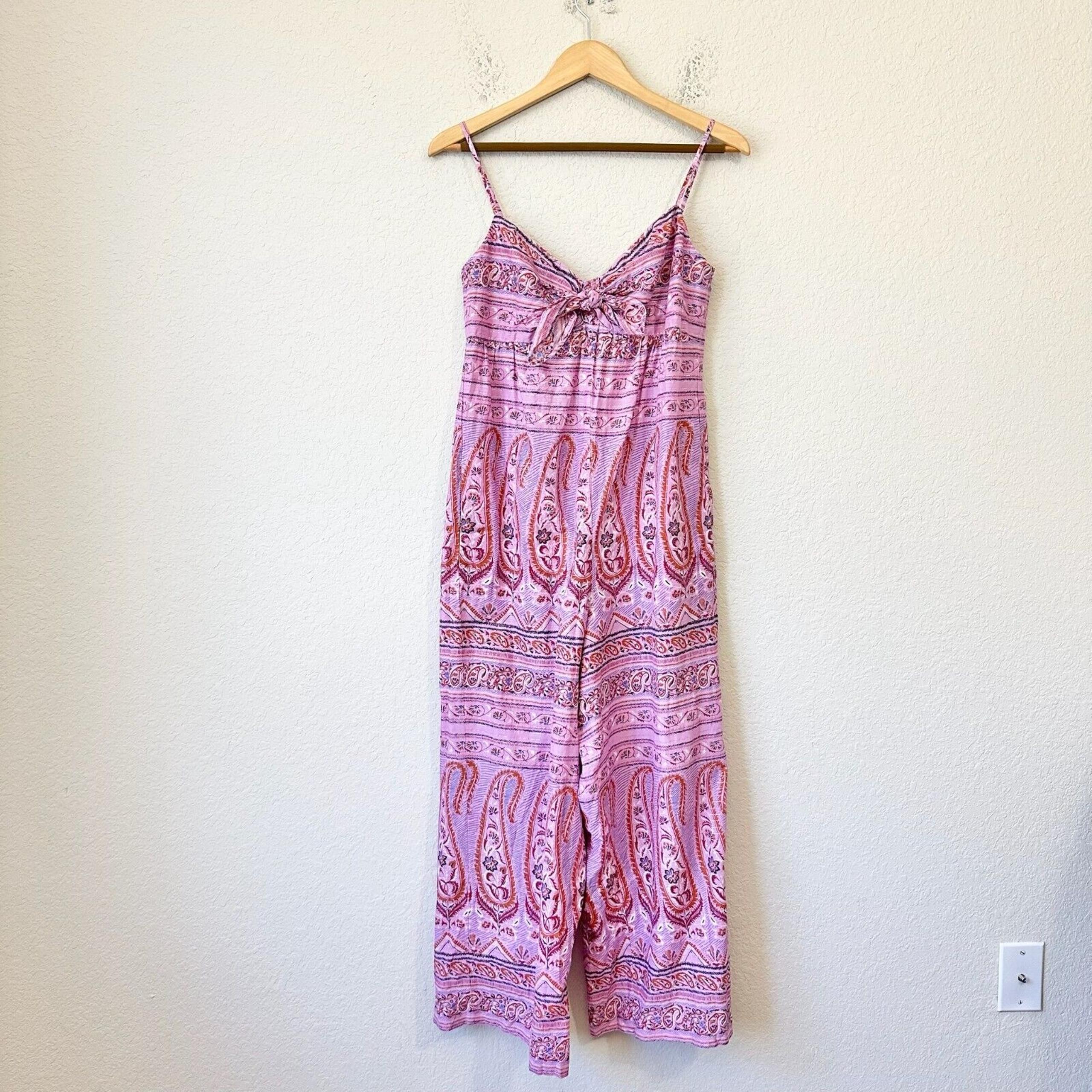 J. CREW POINT SUR Voile Jumpsuit Pink Paisley Metallic Cotton Hippie