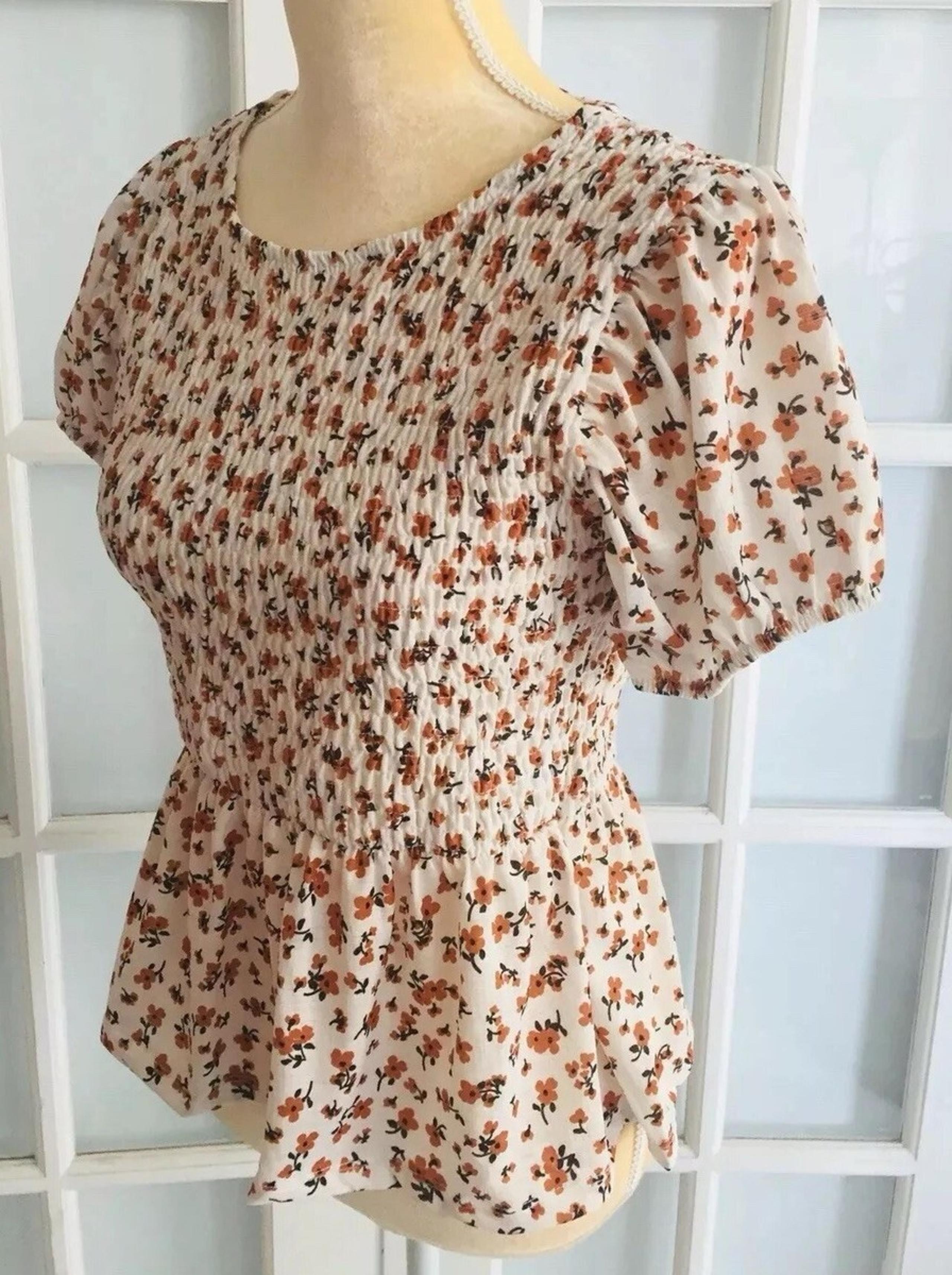 Zara Multicolor ELASTIC WAIST TOP Floral Ruffled Puff Sleeve Size Floral peplu