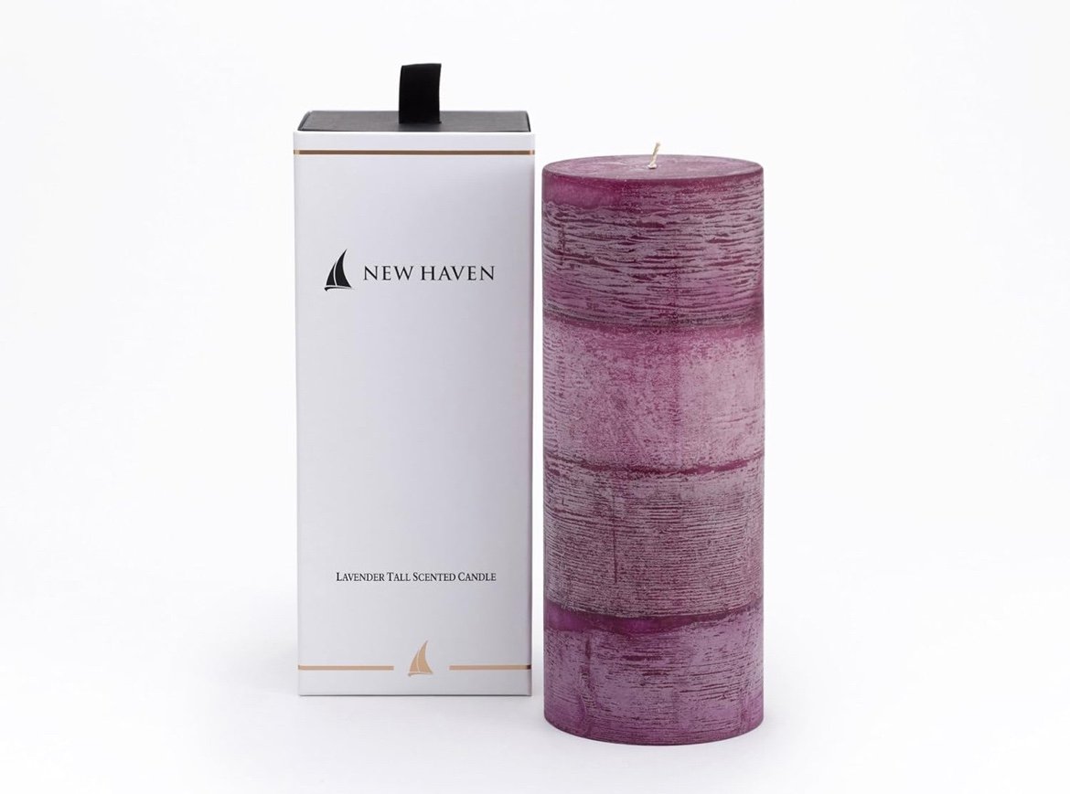 New Haven Lavender Tall Scented Candle 4”Wx9.84”H NEW!! NIB