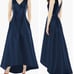 NORDSTROM ALFRED SUNG 16R Midnight Blue Satin V-Neck High/Low Gown RETAILS 231