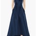 NORDSTROM ALFRED SUNG 16R Midnight Blue Satin V-Neck High/Low Gown RETAILS 231