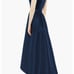 NORDSTROM ALFRED SUNG 16R Midnight Blue Satin V-Neck High/Low Gown RETAILS 231